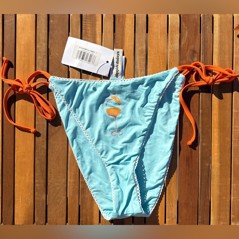 LARGE NWT Dippin' Daisy's Orange Blue String Swim Bikini BOTTOM ONLY - Picture 3 of 6
